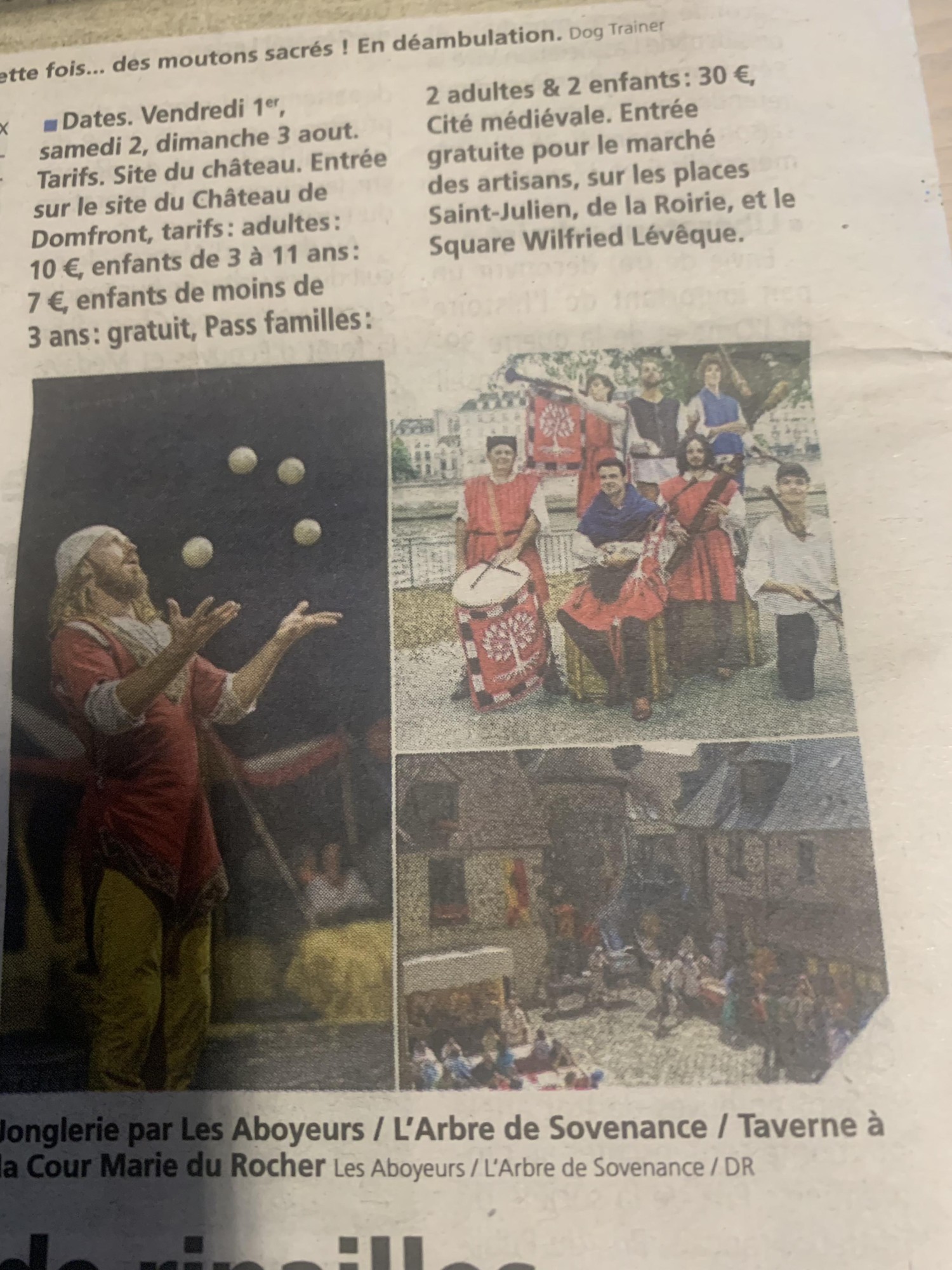 Coupure de presse présentant L’Arbre de Sovenance aux Médiévales de Domfront