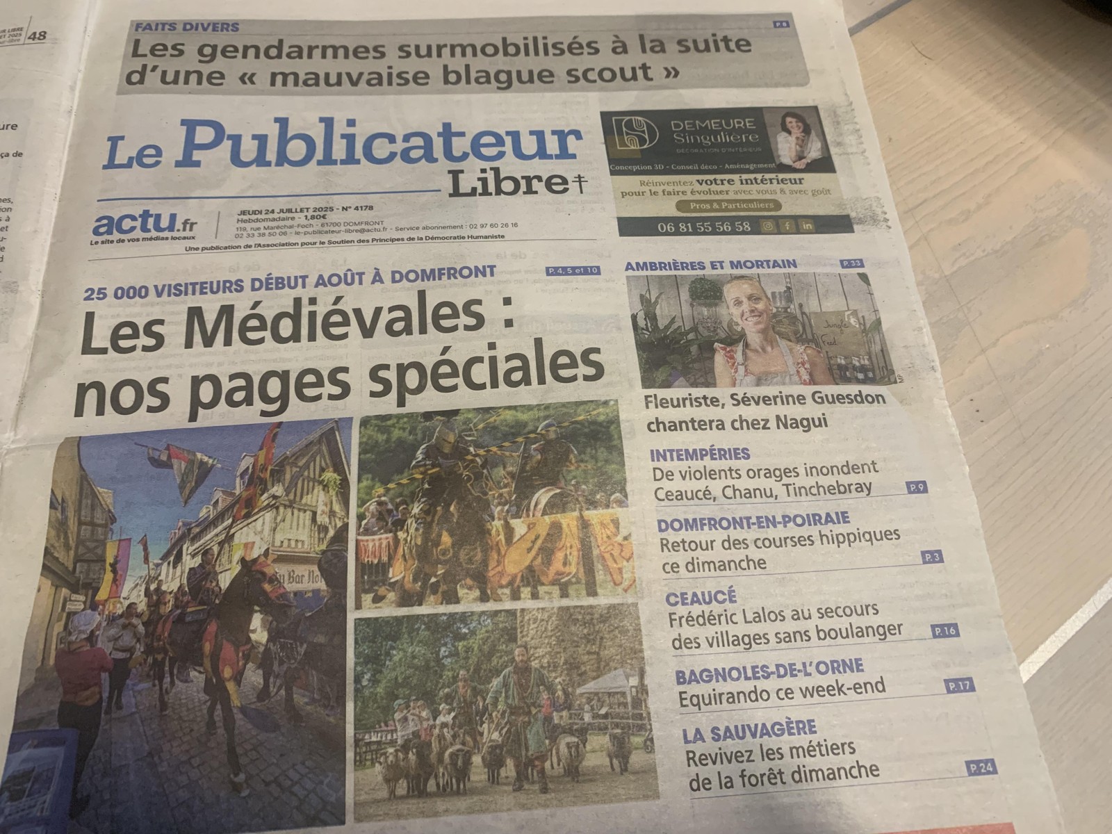 Une du Publicateur Libre du 24 juillet 2025 consacrée aux Médiévales de Domfront